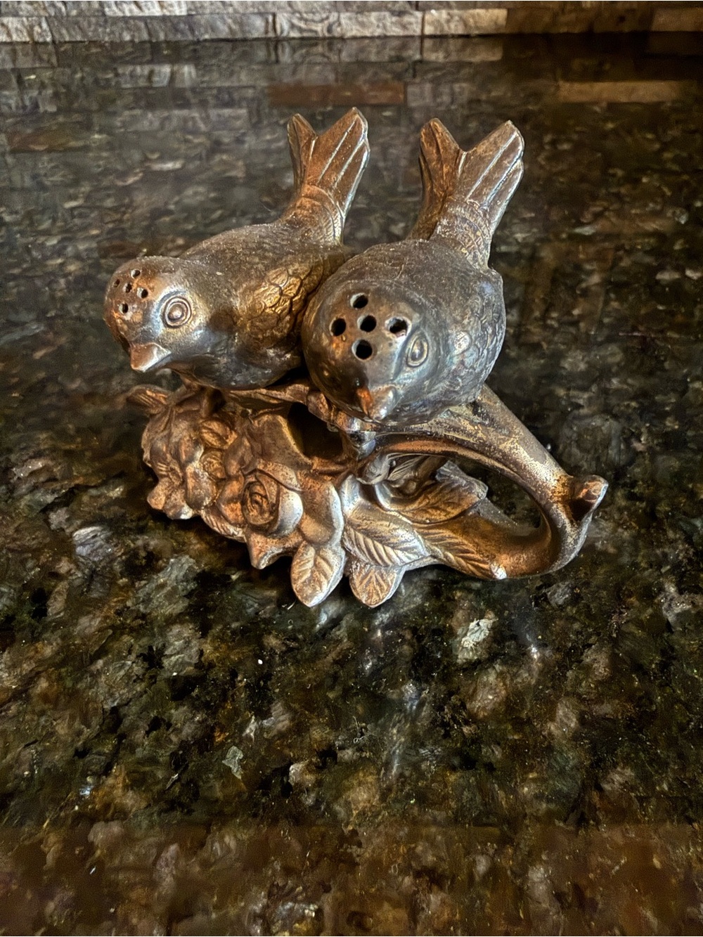 Vintage Silver 3 piece Bird Salt & Pepper Shaker Set